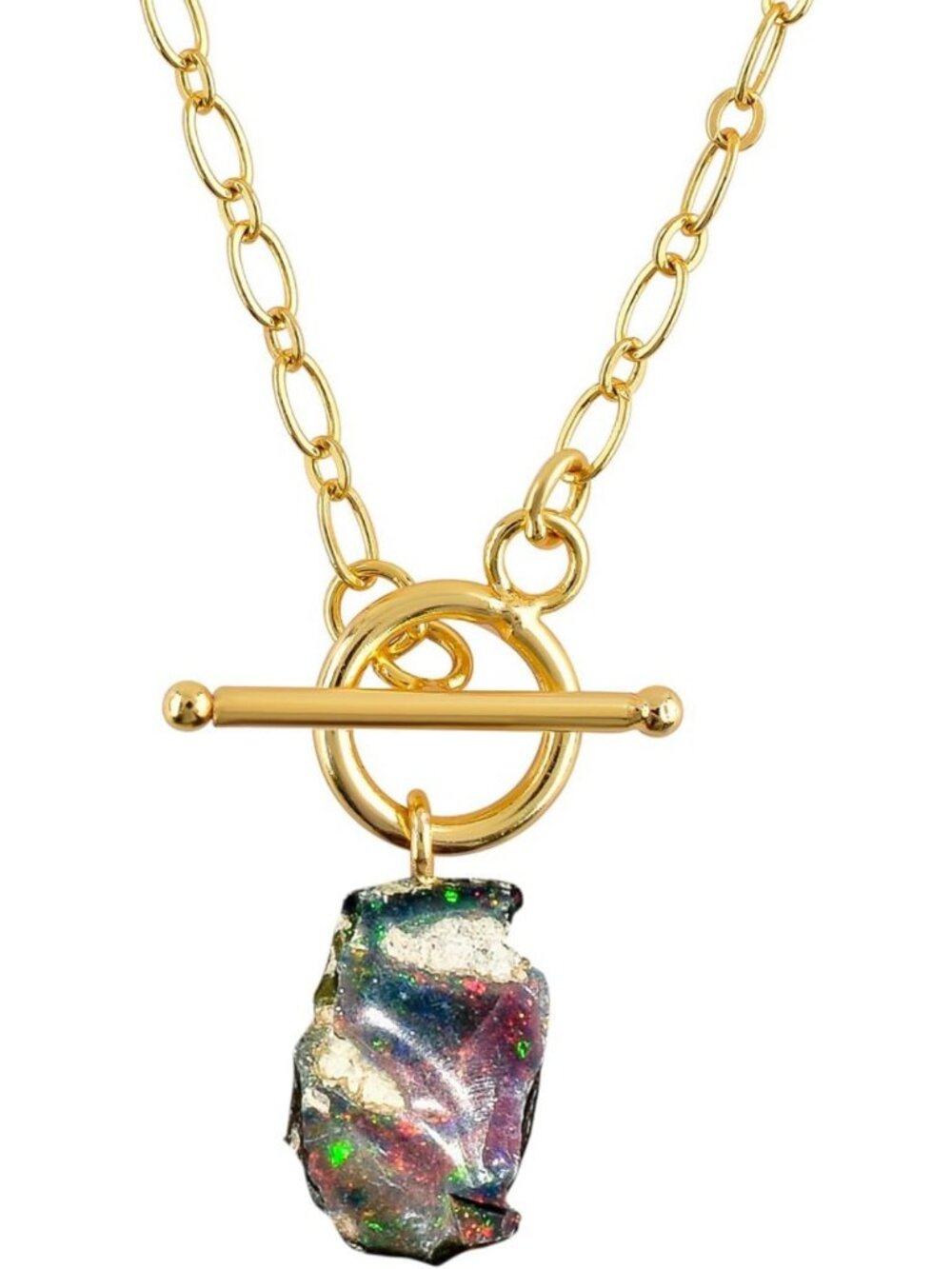 Raw Gold Pendant Necklace with Birthstones & Healing Crystals - 18" Chain